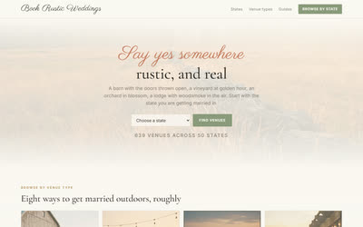 Book Rustic Weddings landing page